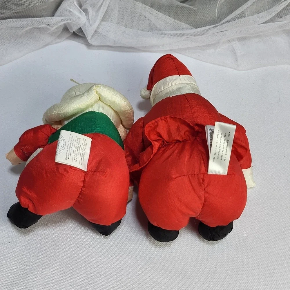 Santa & Mrs Claus 7in Nylon Puffy Stuffed Christmas Plush Table Decor VTG 1993